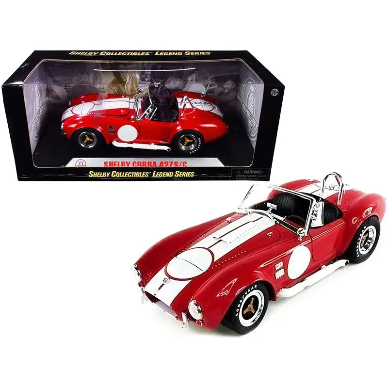1965 Shelby Cobra 427 S/C Red With White Stripes With Printed Carroll Shelby's Signature On The Trunk 1/18 Diecast Model Car By Shelby Collectibles 1