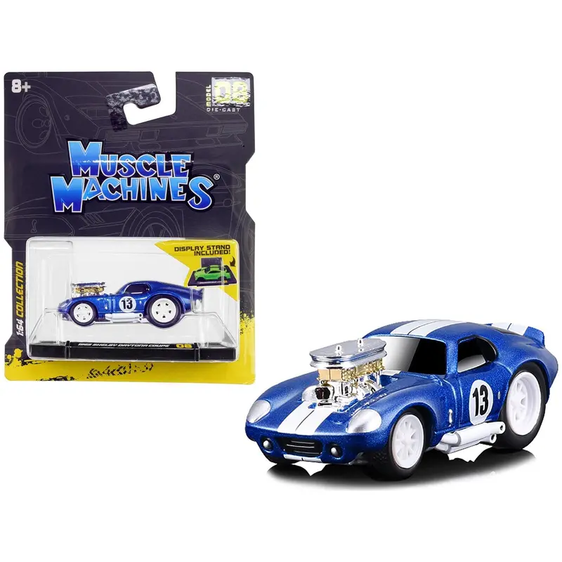 1965 Shelby Daytona Coupe #13 Blue Metallic With White Stripes 1/64 Diecast Model Car By Muscle Machines 1