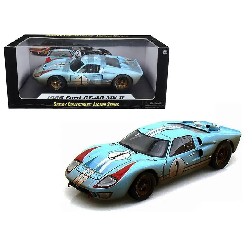 1966 Ford Gt-40 Mk Ii #1 Light Blue Miles - Hulme Le Mans (Dirty Version) 1/18 Diecast Model Car By Shelby Collectibles 1