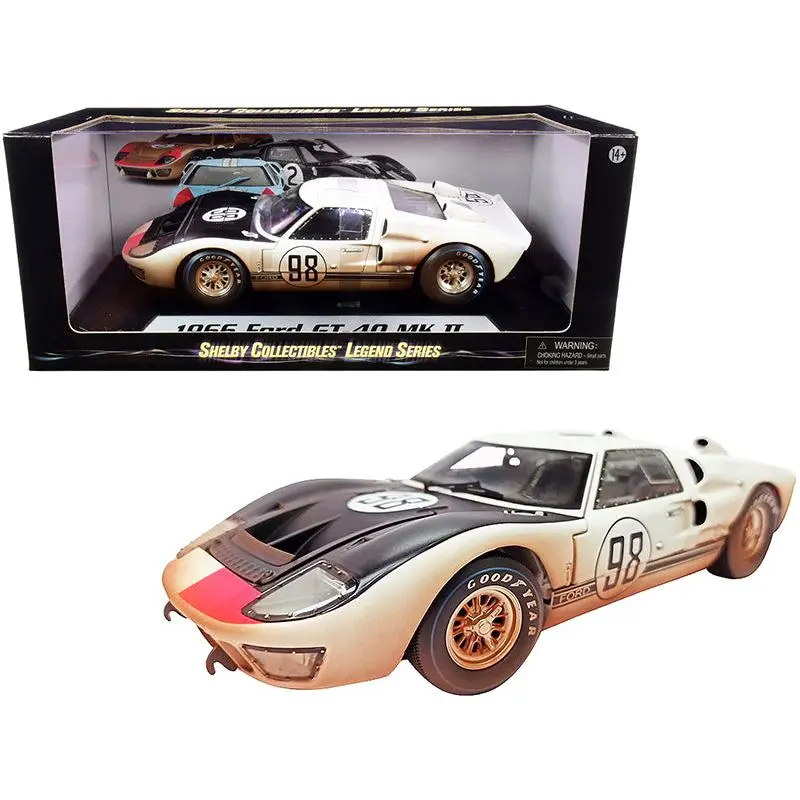 1966 Ford Gt-40 Mk Ii #98 White With Black Hood After Race (Dirty Version) 1/18 Diecast Model Car By Shelby Collectibles 1