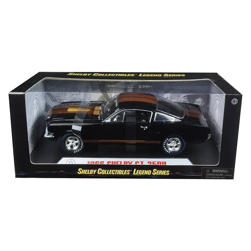 1966 Ford Mustang Shelby Gt 350 "Hertz" Black With Gold Stripes And Racing Wheels 1/18 Diecast Model Car By Shelby Collectibles 1