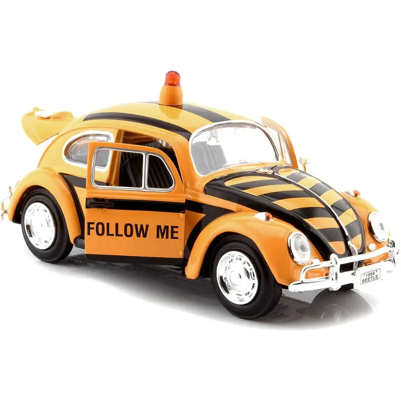 1966 Volkswagen Beetle "Follow Me" Airport Safety Vehicle Yellow With Black Stripes 1/24 Diecast Model Car By Motormax 1