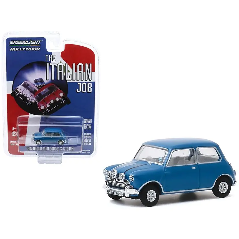 1967 Austin Mini Cooper S 1275 Mki Blue "The Italian Job" (1969) Movie "Hollywood Series" Release 28 1/64 Diecast Model Car By Greenlight 1
