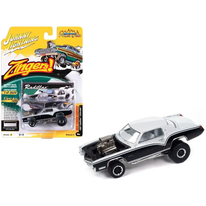 1967 Cadillac Eldorado "Radillac" White Lightning Pearl White And Tuxedo Black "Zingers!" Limited Edition To 2620 Pieces Worldwide "Street Freaks" Series 1/64 Diecast Model Car By Johnny Lightning 1