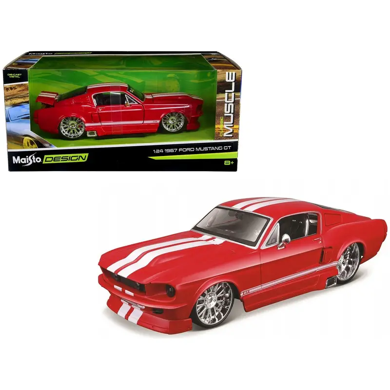 1967 Ford Mustang Gt Red With White Stripes "Classic Muscle" "Maisto Design" Series 1/24 Diecast Model Car By Maisto 1