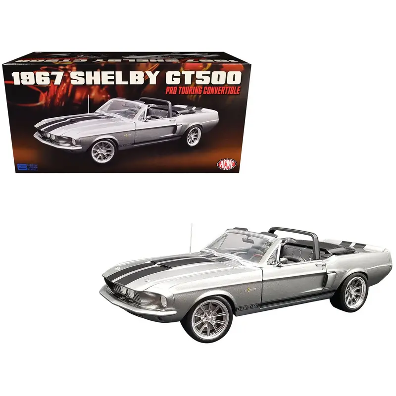 1967 Shelby Gt500 Pro Touring Convertible Gun Metal Gray Metallic With Black Stripes Limited Edition To 312 Pieces Worldwide 1/18 Diecast Model Car By Acme 1