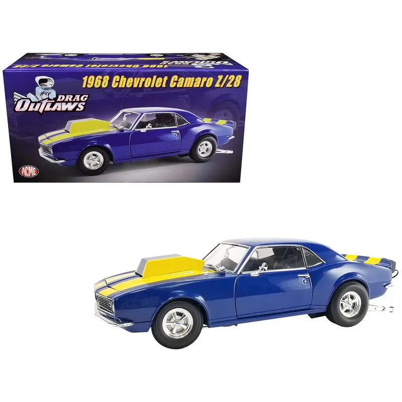 1968 Chevrolet Camaro Z/28 Blue With Yellow Stripes "Drag Outlaws" Limited Edition To 244 Pieces Worldwide 1/18 Diecast Model Car By Acme 1