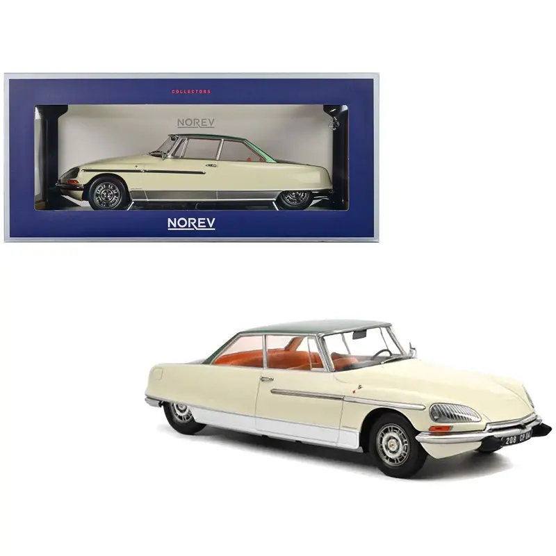 1968 Citroen Ds 21 Le Leman Ivory And Green Metallic With Orange Interior 1/18 Diecast Model Car By Norev 1