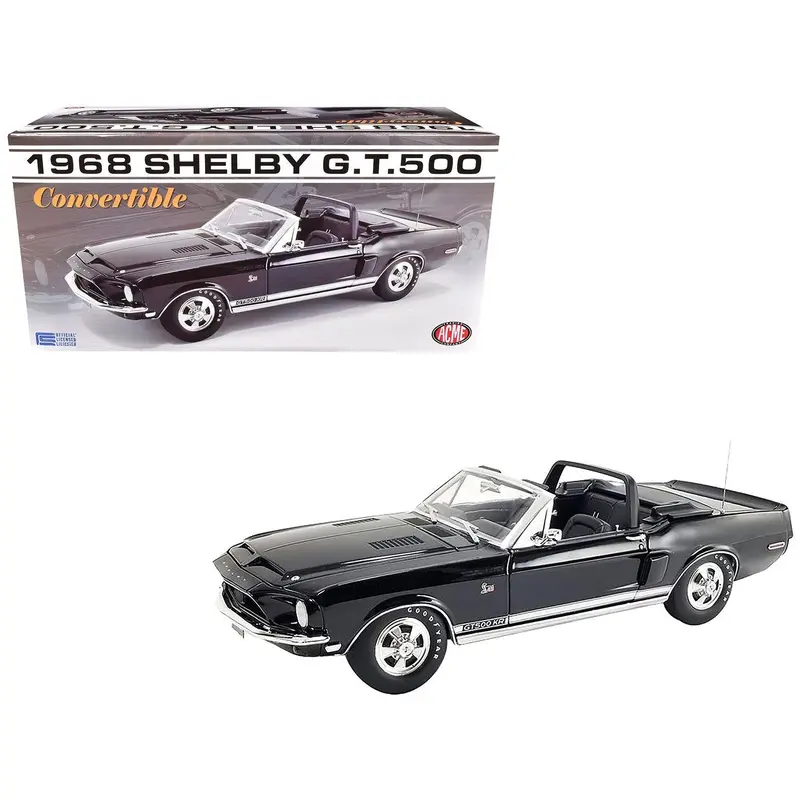 1968 Shelby Gt500 Kr Convertible Black With White Stripes Limited Edition To 480 Pieces Worldwide 1/18 Diecast Model Car By Acme 1