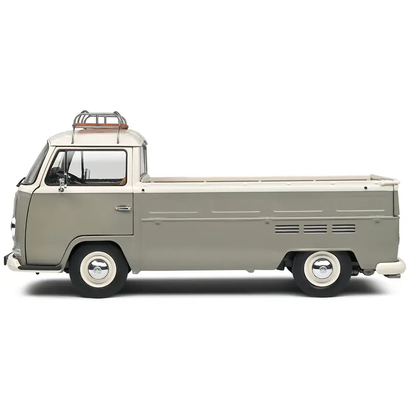 1968 Volkswagen T2 Pickup Truck Gray And White With Roofrack 1/18 Diecast Model Car By Solido 1