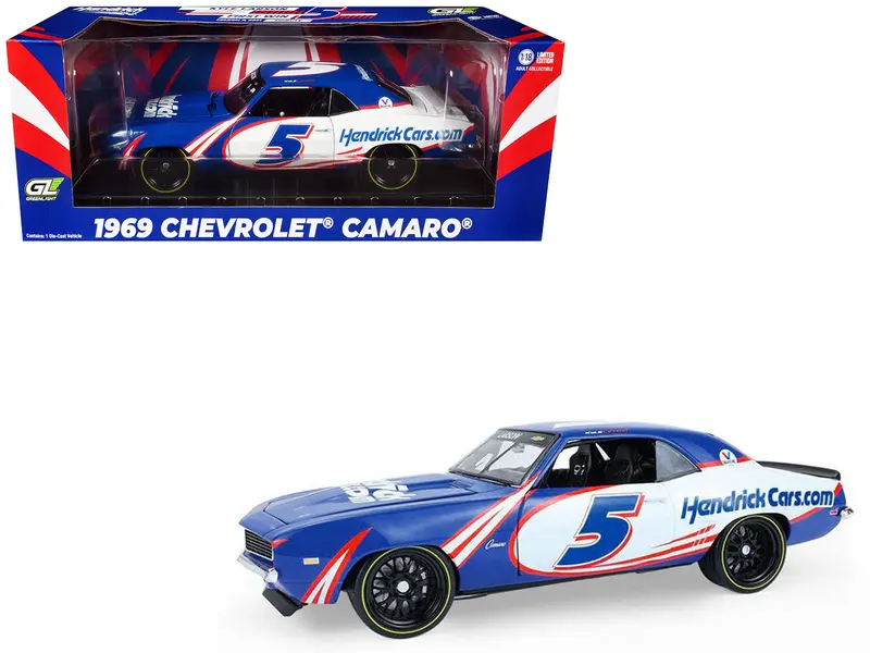 1969 Chevrolet Camaro #5 Kyle Larson "Hendrick Motorsports First Win Tribute" Blue And White With Graphics 1/18 Diecast Model Car By Highway 61 1