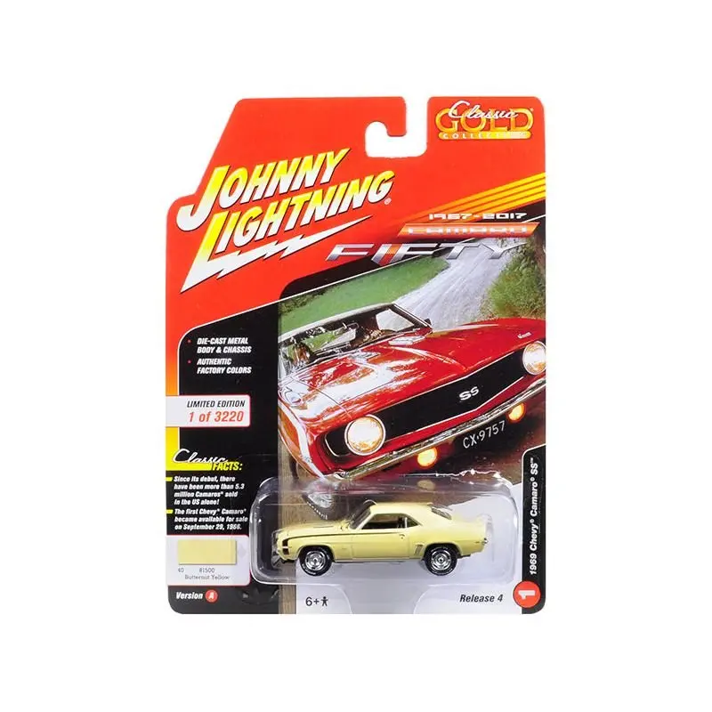 1969 Chevrolet Camaro Ss Butternut Yellow 50Th Anniversary Limited Edition To 3220Pc Worldwide "Muscle Cars Usa" 1/64 Diecast Model Car By Johnny Lightning 1