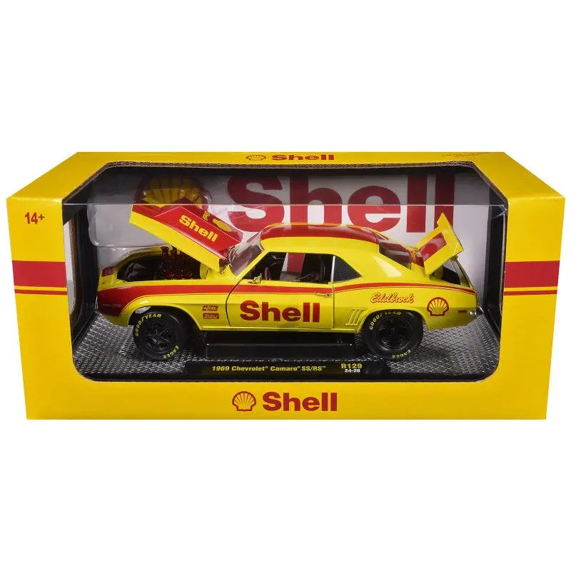 1969 Chevrolet Camaro Ss/Rs "Shell Oil" Yellow With Red Stripes Limited Edition To 6550 Pieces Worldwide 1/24 Diecast Model Car By M2 Machines 1