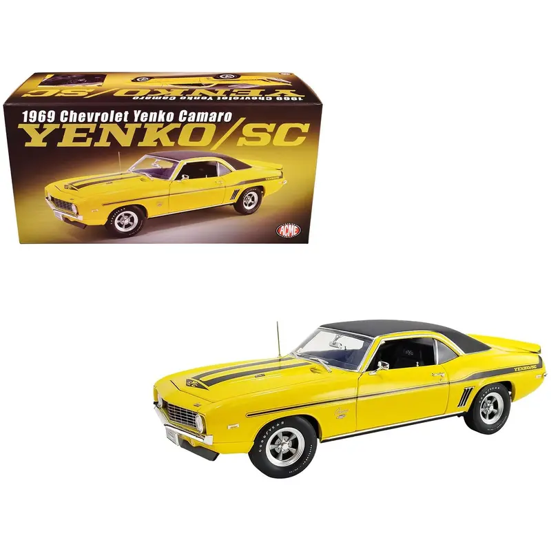 1969 Chevrolet Yenko Camaro Daytona Yellow With Black Stripes And Black Vinyl Top Limited Edition To 420 Pieces Worldwide 1/18 Die Cast Model Car By Acme 1