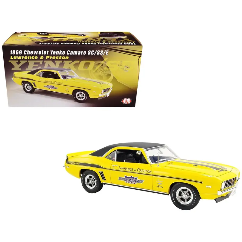 1969 Chevrolet Yenko Camaro Sc/Ss/E "Lawrence & Preston" Daytona Yellow With Black Stripes And Black Vinyl Top Limited Edition To 290 Pieces Worldwide 1/18 Die Cast Model Car By Acme 1