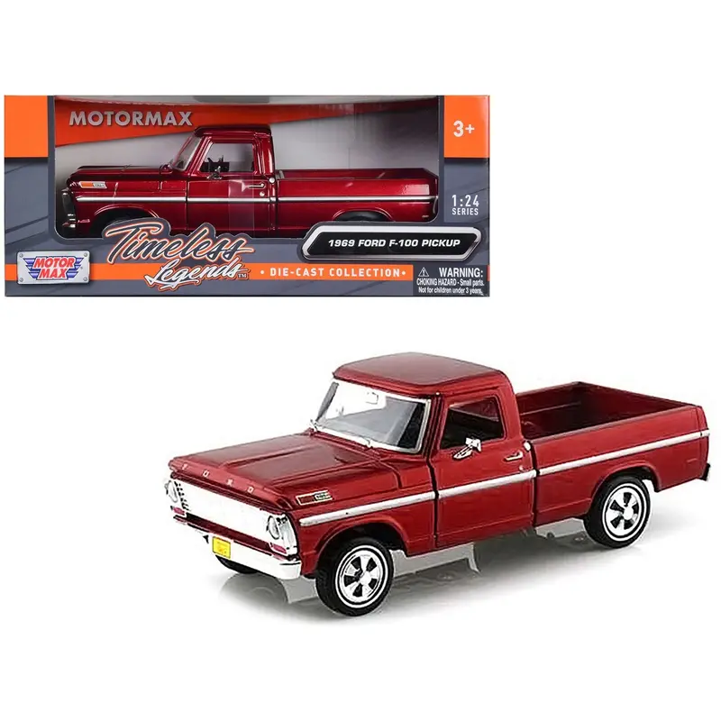1969 Ford F-100 Pickup Truck Burgundy 1/24 Diecast Model Car By Motormax 1