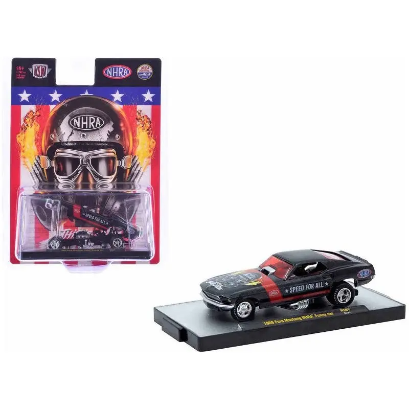 1969 Ford Mustang Nhra Funny Car Black Metallic With Red Stripes And Graphics Limited Edition To 3762 Pieces Worldwide 1/64 Diecast Model Car By M2 Machines 1