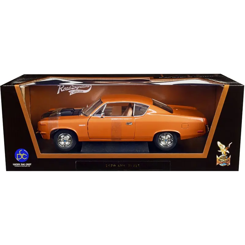 1970 Amc Rebel Brown Metallic With Matt Black Hood And Silver Stripes 1/18 Diecast Model Car By Road Signature 1