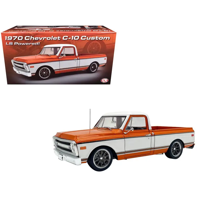 1970 Chevrolet C-10 Pickup Truck "Ls Powered" Orange And White Limited Edition To 450 Pieces Worldwide 1/18 Diecast Model Car By Acme 1