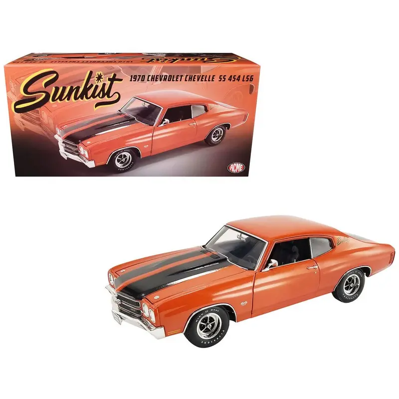 1970 Chevrolet Chevelle Ss 454 Ls6 "Sunkist" Orange With Black Hood Stripes Limited Edition To 300 Pieces Worldwide 1/18 Diecast Model Car By Acme 1
