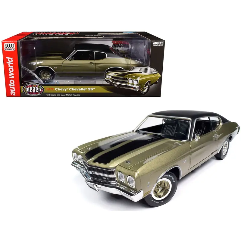 1970 Chevrolet Chevelle Ss Tricentennial Gold With Black Stripes And Vinyl Top "Muscle Car & Corvette Nationals" (Mcacn) "American Muscle" Series 1/18 Diecast Model Car By Auto World 1