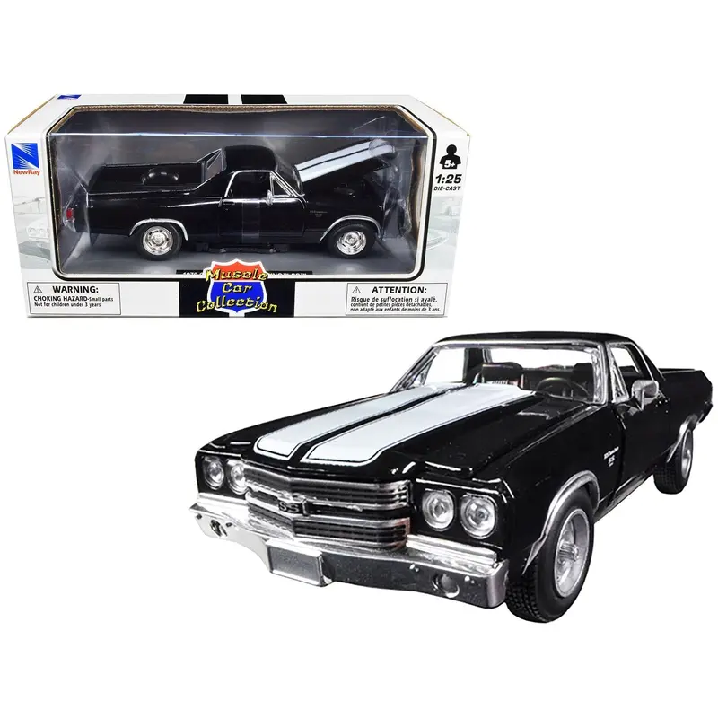 1970 Chevrolet El Camino Ss Black With White Stripes "Muscle Car Collection" 1/25 Diecast Model Car By New Ray 1