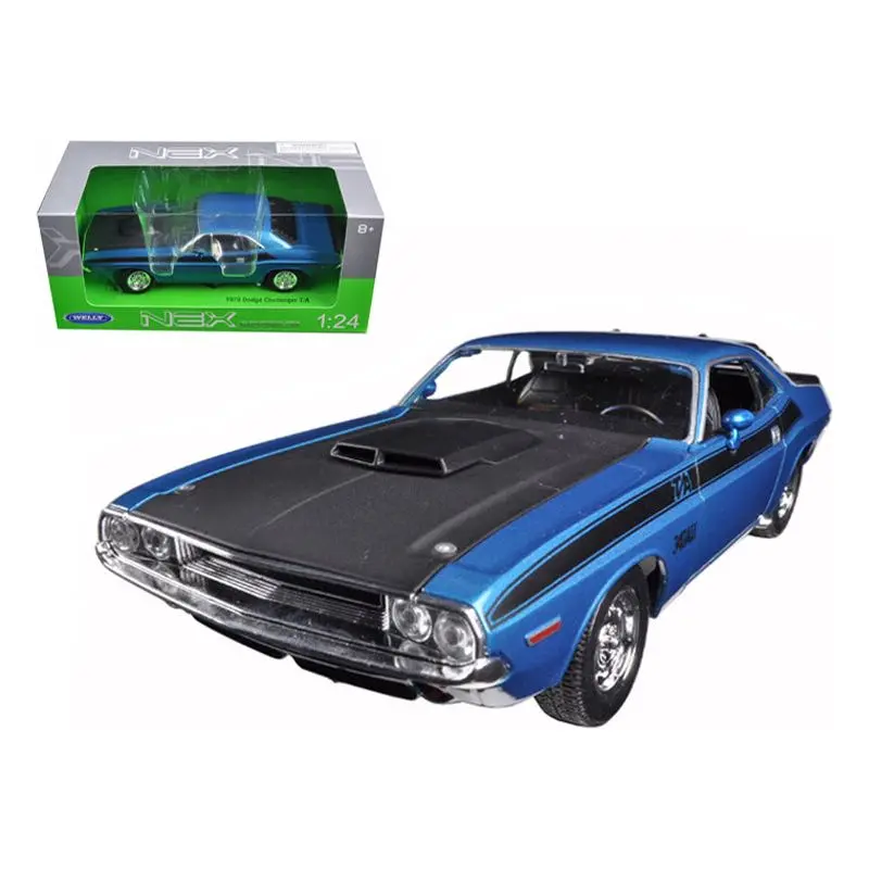 1970 Dodge Challenger T/A Blue Metallic With Black Hood And Black Stripes "Nex Models" 1/24 Diecast Model Car By Welly 1