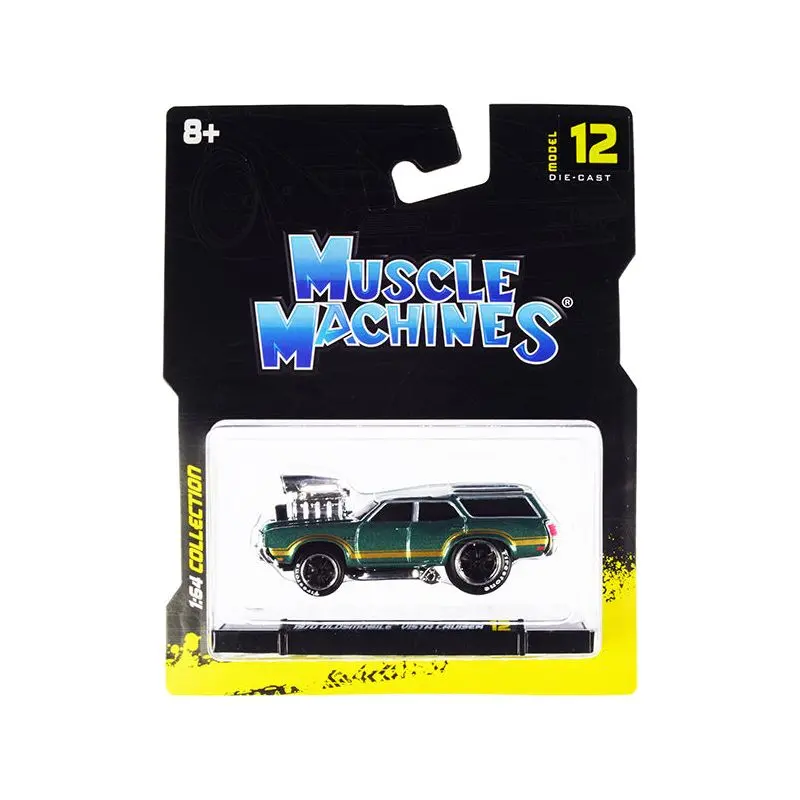 1970 Oldsmobile Vista Cruiser 442 Green Metallic With Gold Stripes 1/64 Diecast Model Car By Muscle Machines 1