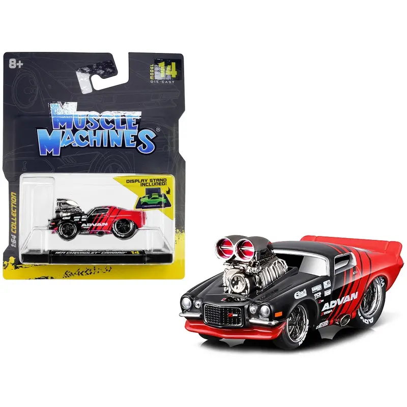 1971 Chevrolet Camaro Red And Black "Advan" 1/64 Diecast Model Car By Muscle Machines 1