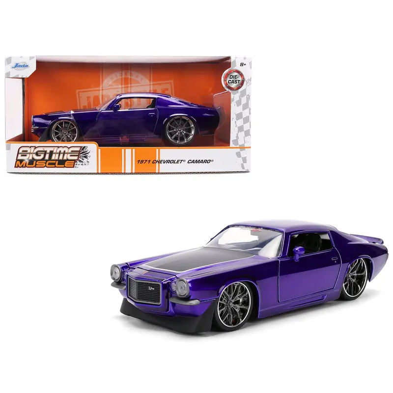 1971 Chevrolet Camaro Z/28 Purple Metallic With Black Hood "Bigtime Muscle" Series 1/24 Diecast Model Car By Jada 1