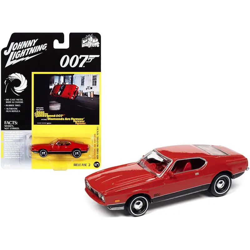 1971 Ford Mustang Mach 1 Bright Red With Black Bottom (James Bond 007) "Diamonds Are Forever" (1971) Movie "Pop Culture" Series 1/64 Diecast Model Car By Johnny Lightning 1