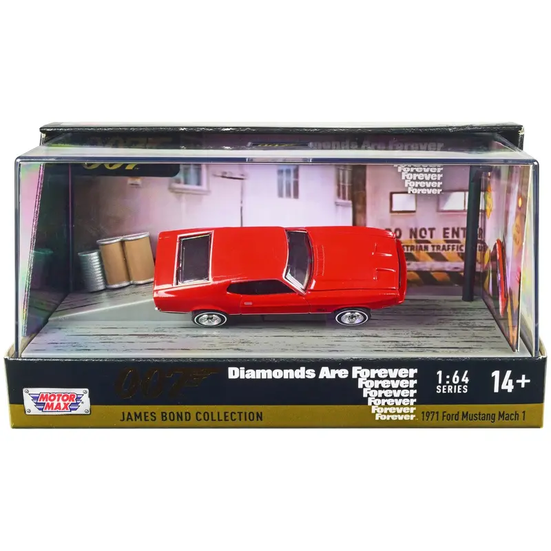 1971 Ford Mustang Mach 1 Red James Bond 007 "Diamonds Are Forever" (1971) Movie With Display 1/64 Diecast Model Car By Motormax 1