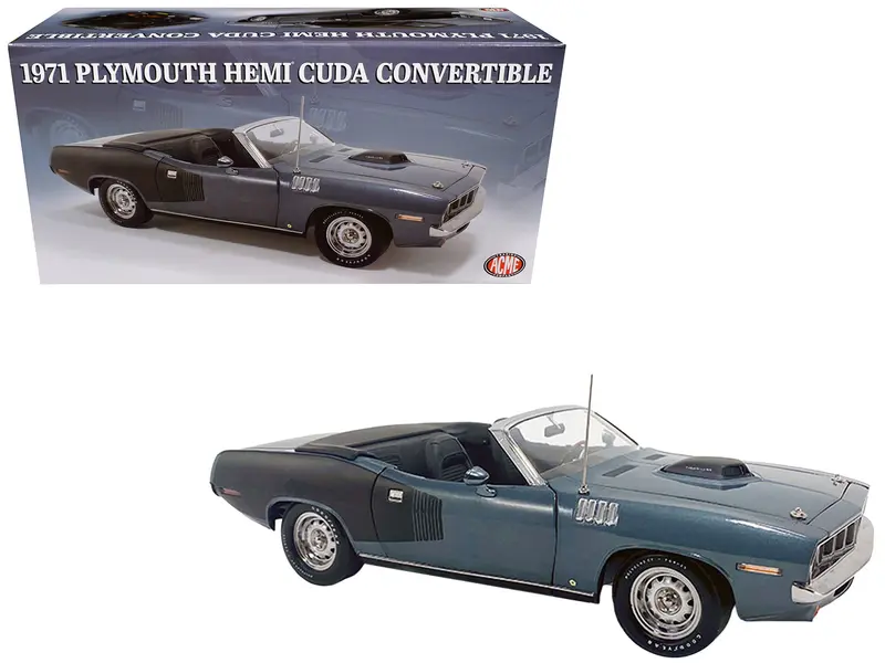 1971 Plymouth Hemi Cuda Convertible Winchester Gray With Black Soft Top Limited Edition To 354 Pieces Worldwide 1/18 Diecast Model Car By Acme 1