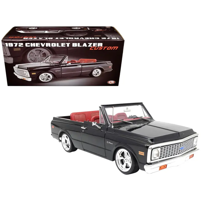 1972 Chevrolet Blazer Custom Black With White Top And Red Interior Limited Edition To 698 Pieces Worldwide 1/18 Diecast Model Car By Acme 1