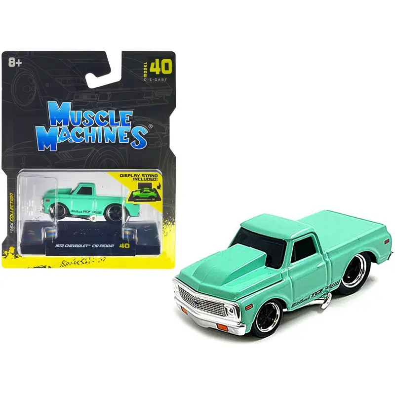 1972 Chevrolet C10 Pickup Truck Light Green 1/64 Diecast Model Car By Muscle Machines 1