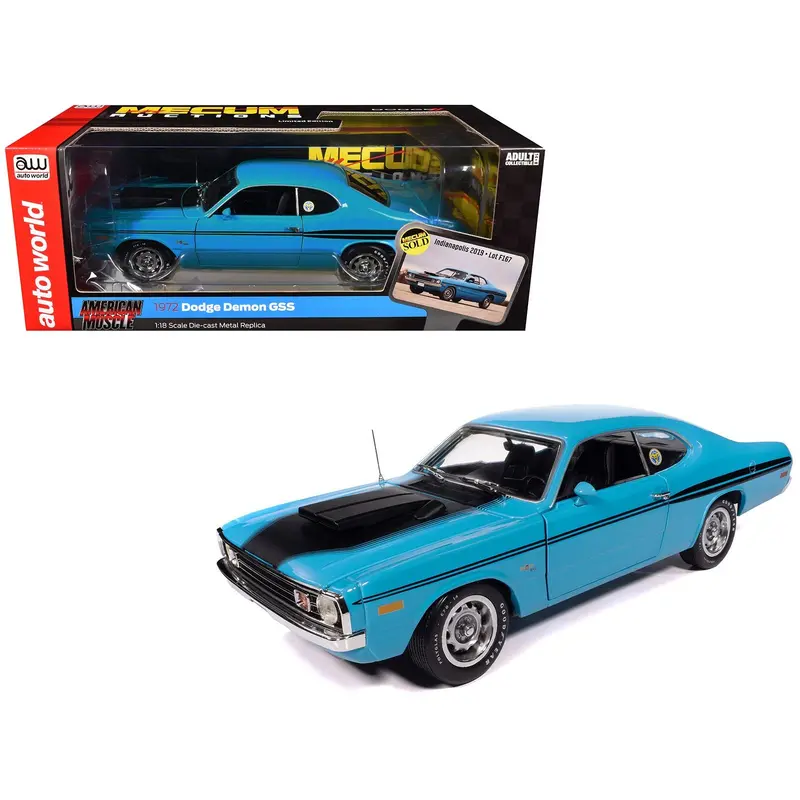 1972 Dodge Demon Gss "Mecum Auctions" Petty Blue With Black Stripes "American Muscle" Series 1/18 Diecast Model Car By Auto World 1
