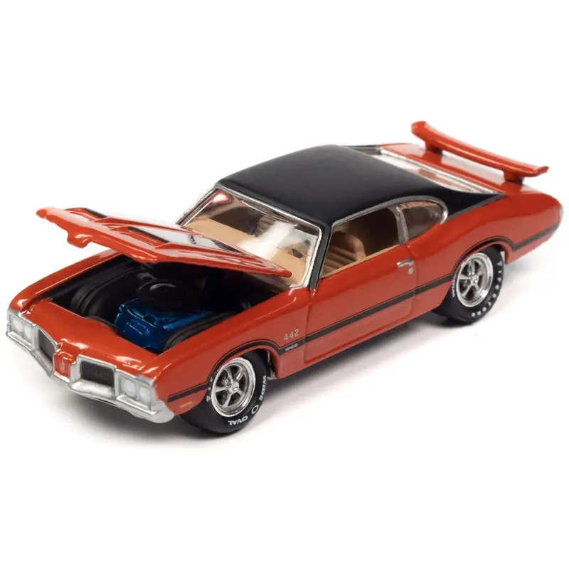 1972 Oldsmobile 442 W-30 Flame Orange Metallic With Matt Black Top And Stripes Limited Edition To 2620 Pieces Worldwide "Ok Used Cars" 2023 Series 1/64 Diecast Model Car By Johnny Lightning 1