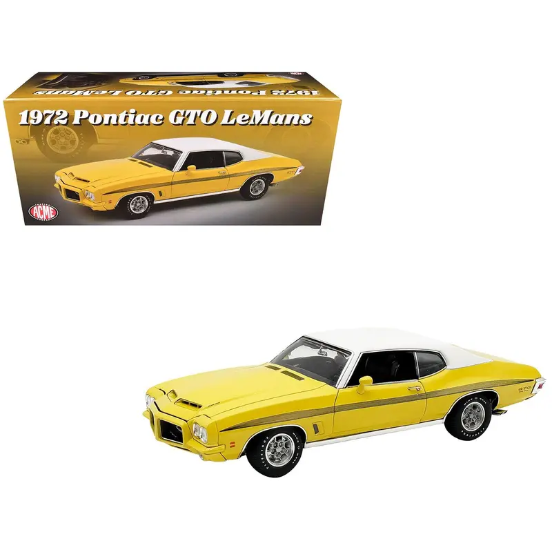 1972 Pontiac Gto Lemans Monarch Yellow With Gto Stripes And White Vinyl Top Limited Edition To 264 Pieces Worldwide 1/18 Diecast Model Car By Acme 1