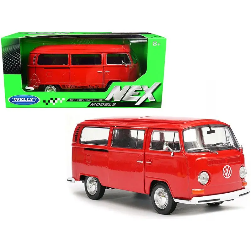 1972 Volkswagen T2 Bus Van Red 1/24 Diecast Model By Welly 1