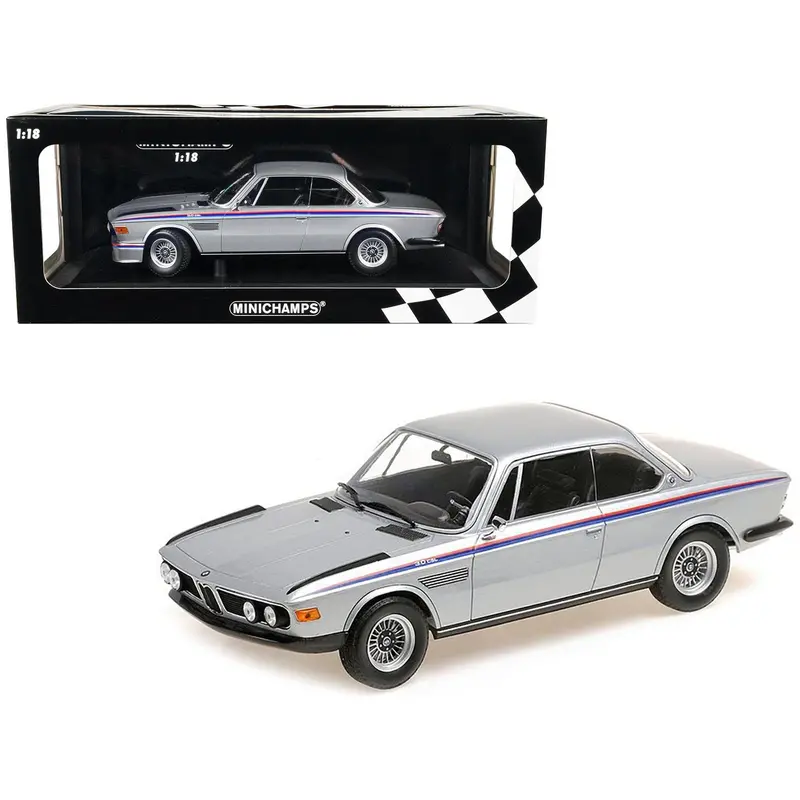 1973 Bmw 3.0 Csl Silver Metallic With Red And Blue Stripes Limited Edition To 540 Pieces Worldwide 1/18 Diecast Model Car By Minichamps 1