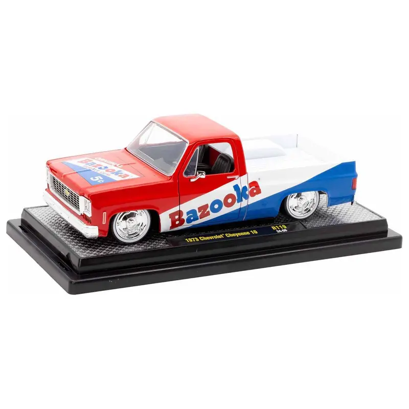 1973 Chevrolet Cheyenne 10 Pickup Truck Red And Blue With White Stripe "Bazooka Bubble Gum" Limited Edition To 6250 Pieces Worldwide 1/24 Diecast Model Car By M2 Machines 1