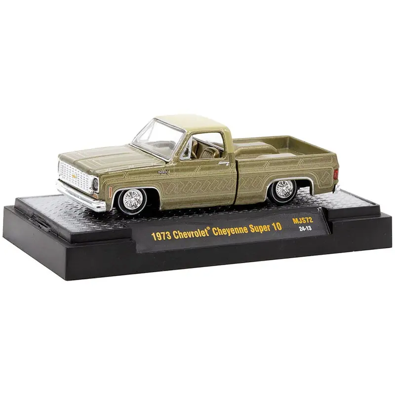 1973 Chevrolet Cheyenne Super 10 Pickup Truck Gold Metallic With Graphics "Lowriders" Limited Edition To 7700 Pieces Worldwide 1/64 Diecast Model Car By M2 Machines 1