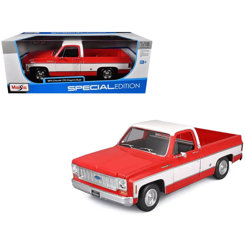 1974 Chevrolet C10 Cheyenne Super Pickup Truck Red And White "Special Edition" Series 1/18 Diecast Model Car By Maisto 1