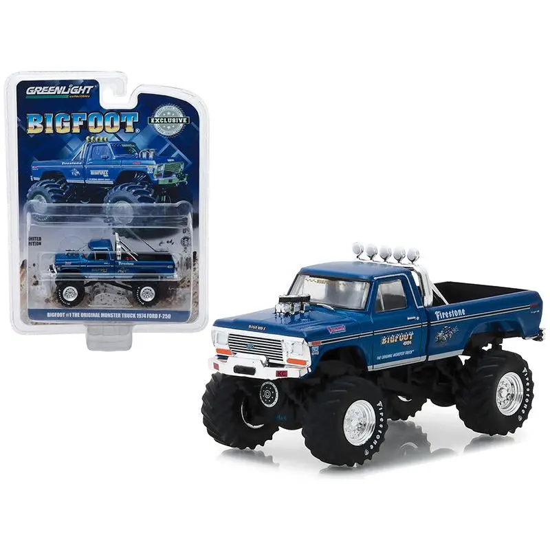 1974 Ford F-250 Monster Truck Bigfoot #1 Blue "The Original Monster Truck" (1979) Hobby Exclusive 1/64 Diecast Model Car By Greenlight 1