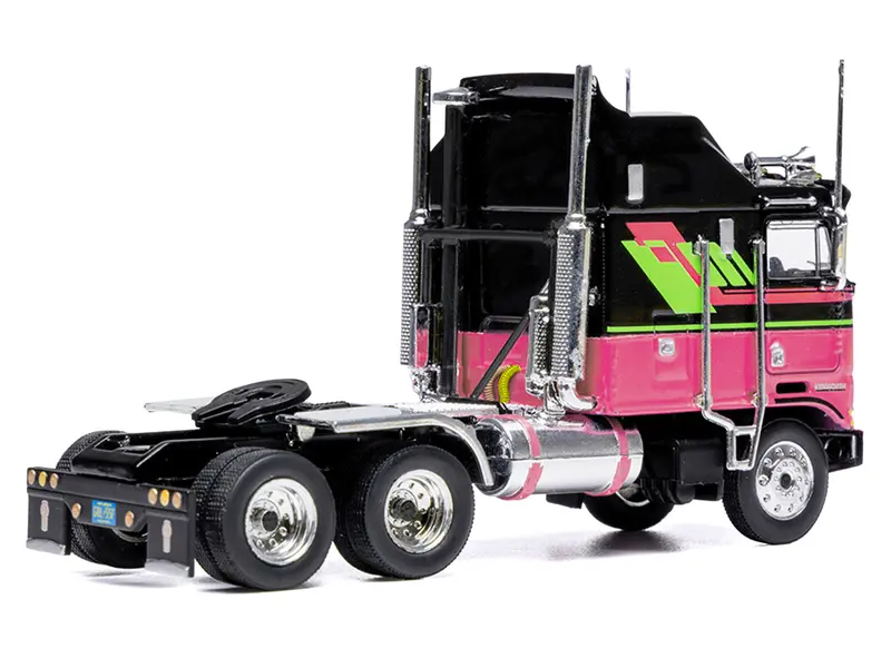 1976 Kenworth K100 Aerodyne Truck Tractor Black And Pink With Graphics 1/64 Diecast Model By Ixo Models 1