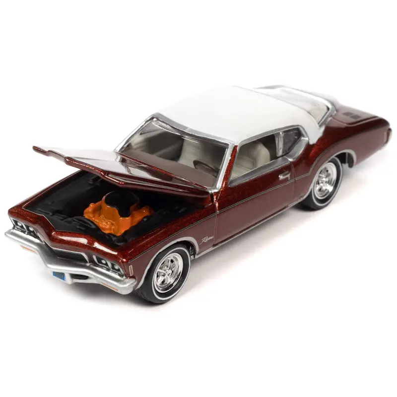 1976 Oldsmobile Cutlass Supreme Dark Blue Metallic With White Top & Interior & 1972 Buick Riviera Burnish Bronze Metallic With White Top & Interior "Super Seventies" Set Of 2 Cars "2-Packs" 2023 Release 2 1/64 Diecast Model Cars By Johnny Lightning 1
