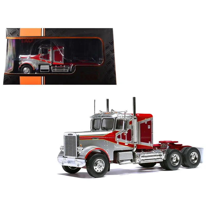 1977 Freightliner Flc 120 64 T Truck Tractor Red And Silver Metallic 1/43 Diecast Model By Ixo Models 1