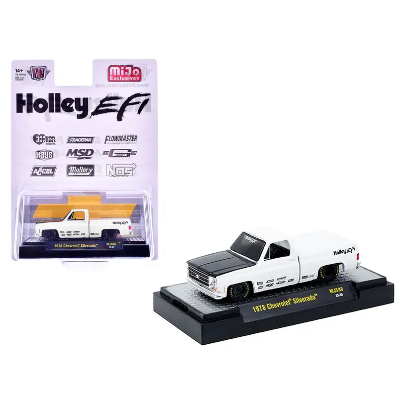 1978 Chevrolet Silverado Pickup Truck "Holley Efi" White With Black Hood Limited Edition To 10120 Pieces Worldwide 1/64 Diecast Model Car By M2 Machines 1