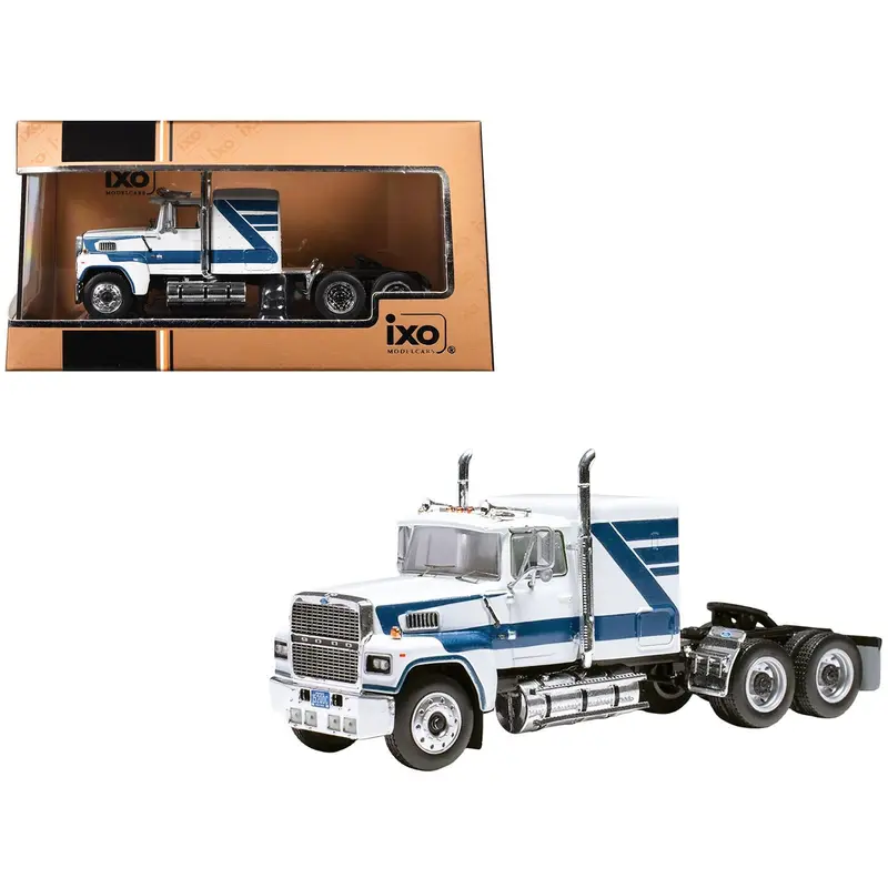1978 Ford Ltl 9000 Truck Tractor White With Blue Stripes 1/64 Diecast Model By Ixo Models 1