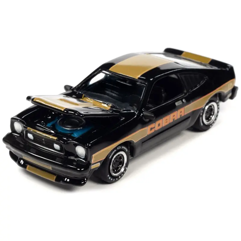1978 Ford Mustang Cobra Ii Black With Gold Stripes "Classic Gold Collection" 2023 Release 1 Limited Edition To 4500 Pieces Worldwide 1/64 Diecast Model Car By Johnny Lightning 1